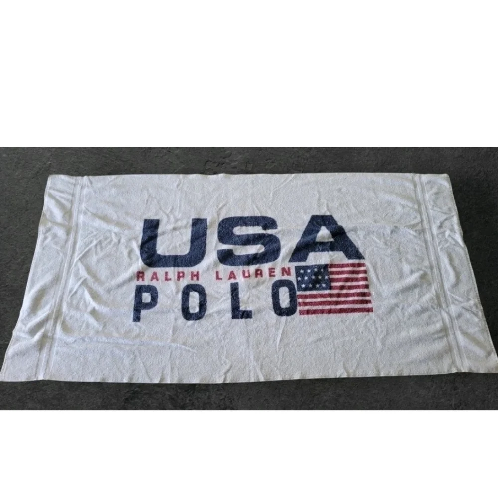 Vintage Polo Ralph Lauren Beach Pool Cotton Towel 90’s USA American Flag 66x34”